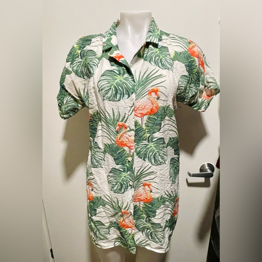 Superdown Revolve Tropical Flamingo Print Shirt Dress Coverup sz XS